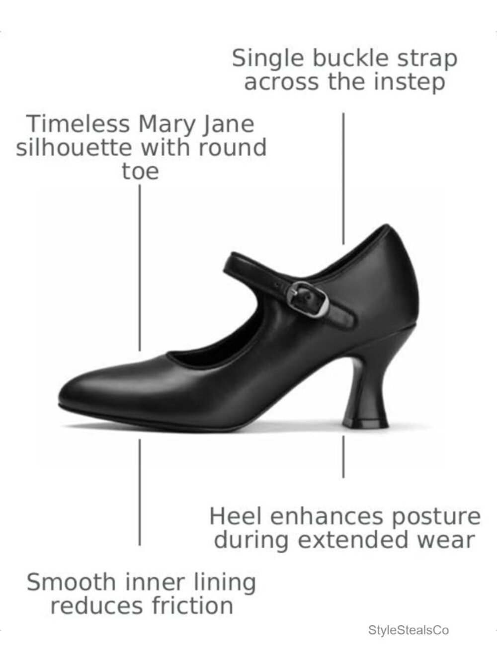 Mary Jane Kitten Heels Round Toe Pump with Buckle Strap - Picture 2 of 6